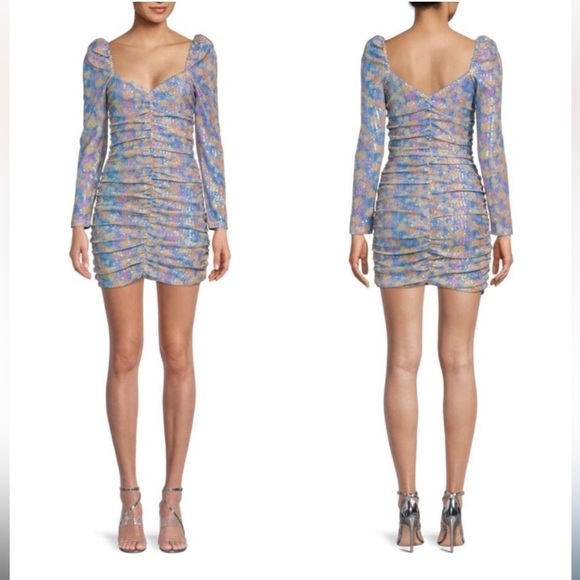 NEW! SAYLOR Lawren Multicolor Sequin Ruched Long Sleeve Mini Dress ✨Small NWT! - Picture 5 of 14